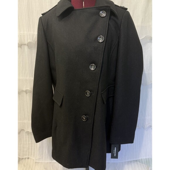 Kenneth Cole New York Wool Blend Pea Coat Women’s 2X Black Asymmetrical Button - Picture 1 of 12